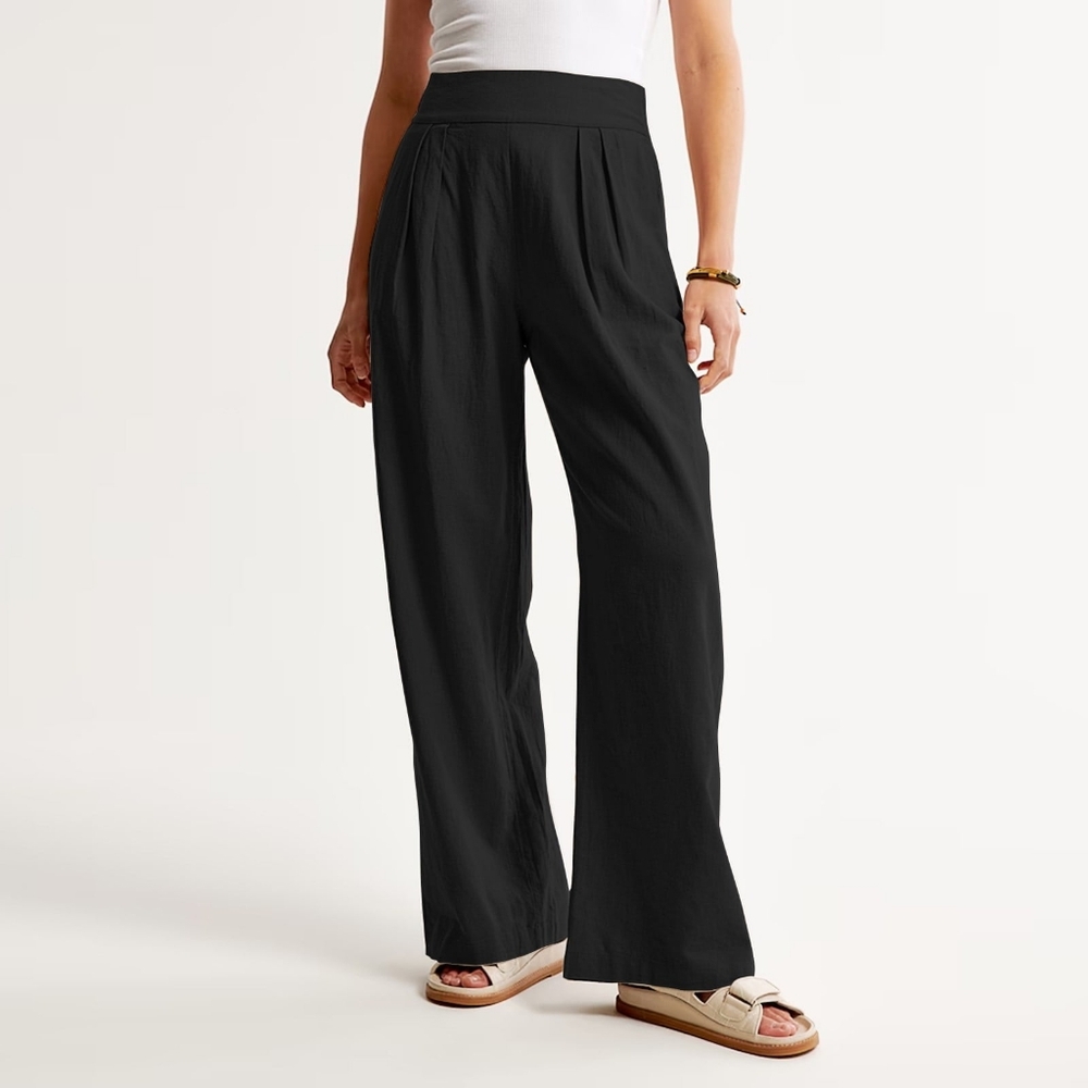 Abercrombie & Fitch Ultra Wide Leg Linen-blend Pants | Black | XXS